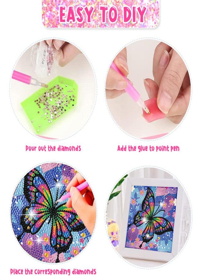 xackcme 4 PCS Butterfly Diamond Art Painting Kit for Kids, 5D Diamond Art Kits for Beginners, DIY Gem Rhinestone Full Drill Gem Painting Crafts for Girls Boys Ages 6-8-9-12 for Home Wall Decor (6x6 inch) - Image 4
